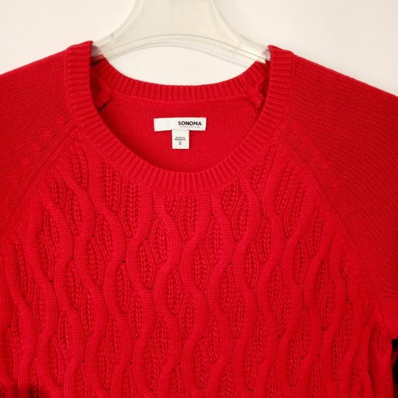 Sonoma Cable Knit Crewneck Sweater  women's SMALL  Cheeries RED  Scoop Hem  NWT - Picture 3 of 8